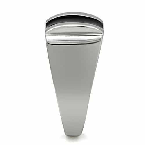 Stainless Steel Silver Polished Black Onyx Rectangle Wide Ring view 8