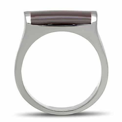 Stainless Steel Silver Brown Cat Eye Rectangle Polished Wide Ring view 6
