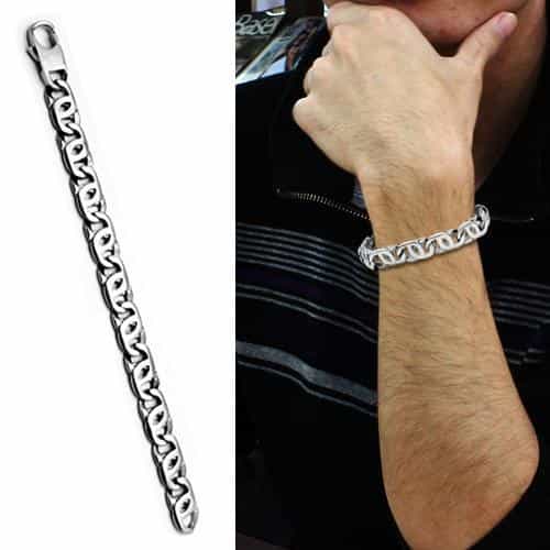 Stainless Steel Silver Polished Figaro Link Bracelet view 4