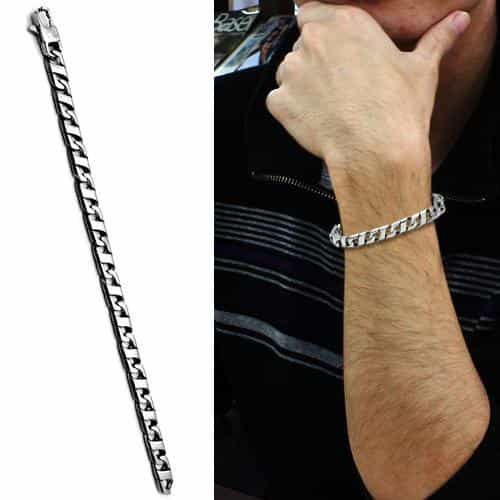 Stainless Steel Silver Polished CZ Bezel Figaro Link Bracelet view 4