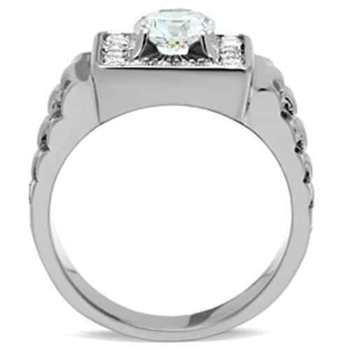 Stainless Steel CZ Round Square Halo Watch Band Link Mens Ring view 6