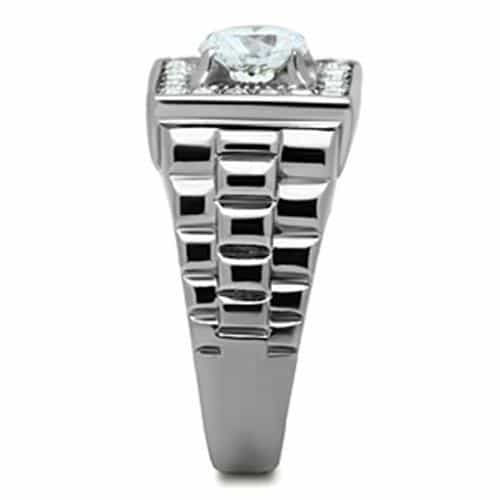 Stainless Steel CZ Round Square Halo Watch Band Link Mens Ring view 8