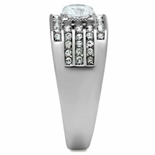 Stainless Steel CZ Baguette Channel Triple Row Wide Band Ring view 8