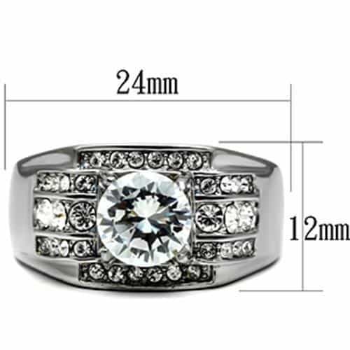 Stainless Steel CZ Round Square Halo Pave Wide Band Mens Ring view 4