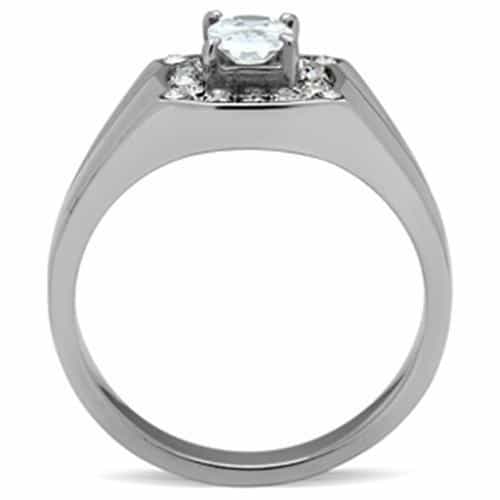Stainless Steel CZ Round Bezel Halo Pave Wide Mens Signet Ring view 6