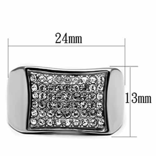 Stainless Steel CZ Pave Grid Square Flat Top Mens Signet Ring view 4