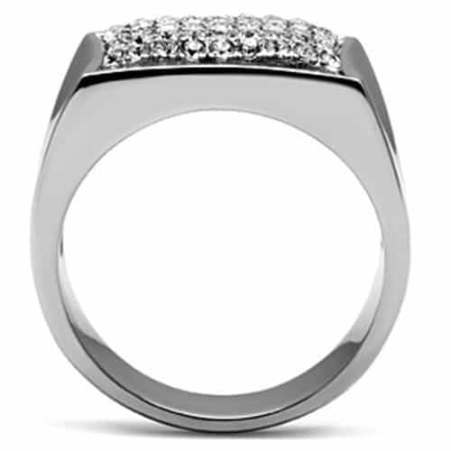 Stainless Steel CZ Pave Grid Square Flat Top Mens Signet Ring view 6