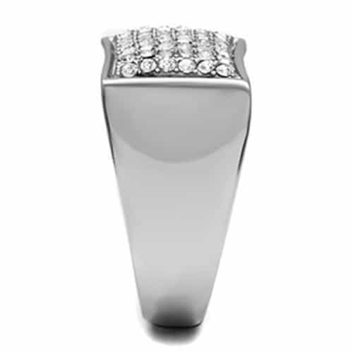 Stainless Steel CZ Pave Grid Square Flat Top Mens Signet Ring view 8