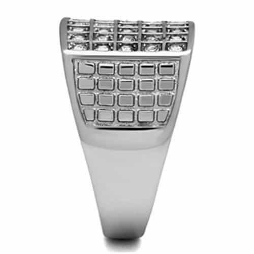 Stainless Steel CZ Pave Grid Square Checkerboard Mens Signet Ring view 8