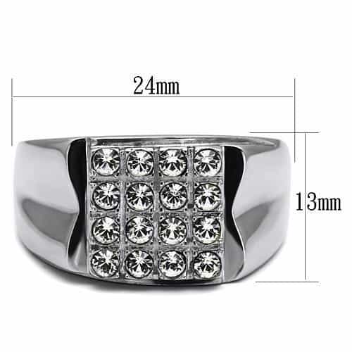 Stainless Steel CZ Round Pave Grid Square Flat Mens Signet Ring view 4