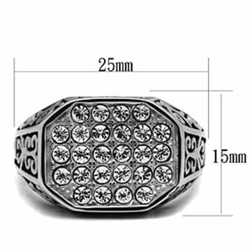 Stainless Steel CZ Pave Scroll Filigree Hexagon Mens Signet Ring view 4