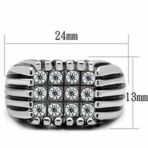 Stainless Steel CZ Pave Grid Ribbed Dome Mens Signet Ring view 4