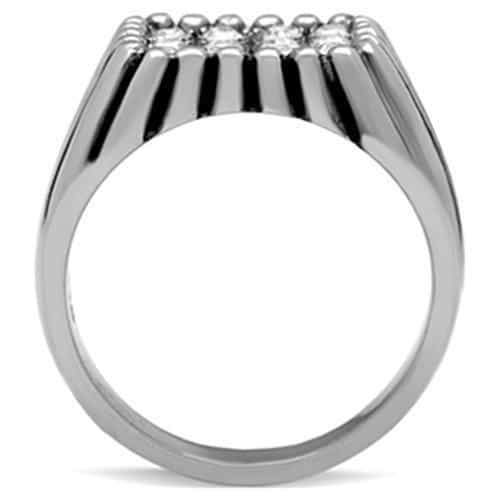 Stainless Steel CZ Pave Grid Ribbed Dome Mens Signet Ring view 6