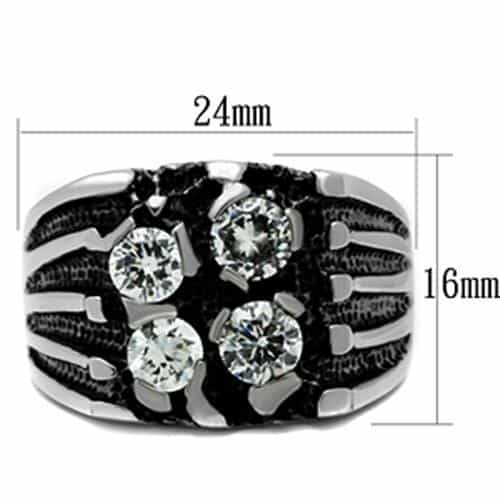 Stainless Steel CZ Round Channel Ribbed Wide Band Mens Ring view 4