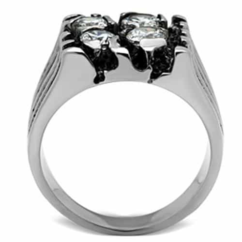 Stainless Steel CZ Round Channel Ribbed Wide Band Mens Ring view 6