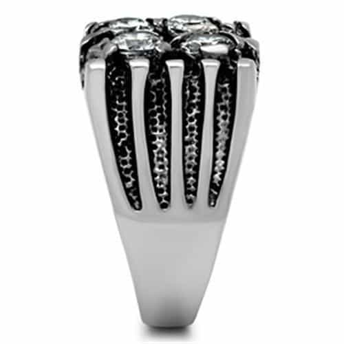 Stainless Steel CZ Round Channel Ribbed Wide Band Mens Ring view 8