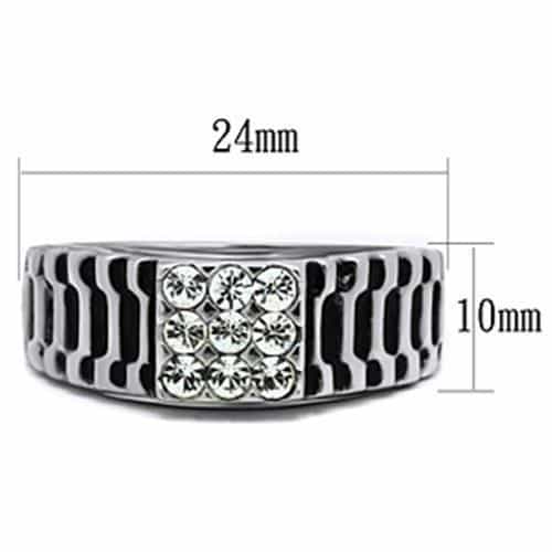 Stainless Steel Dark IP Crystal Pave Link Band Mens Ring view 4