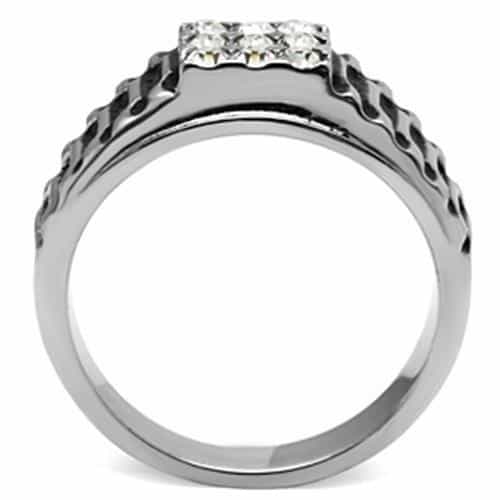 Stainless Steel Dark IP Crystal Pave Link Band Mens Ring view 6
