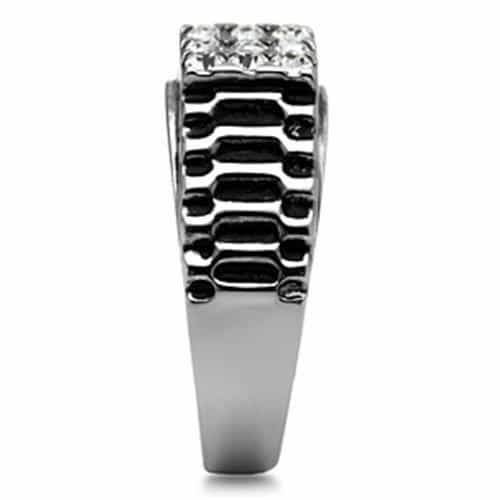 Stainless Steel Dark IP Crystal Pave Link Band Mens Ring view 8