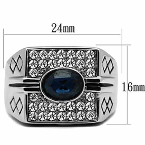 Stainless Steel Blue Stone Oval CZ Pave Mens Signet Ring view 4