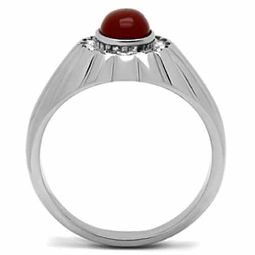 Stainless Steel Red Carnelian Oval Halo CZ Mens Signet Ring view 6