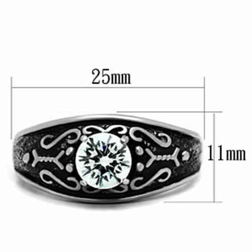 Stainless Steel Dark IP CZ Round Scroll Filigree Solitaire Ring view 4