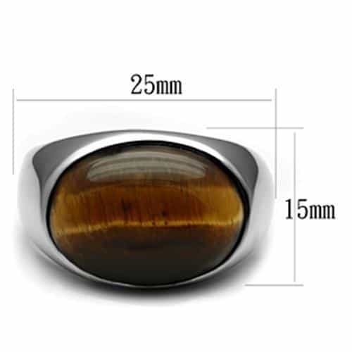 Stainless Steel Silver Tiger Eye Oval Cabochon Dome Mens Ring view 4