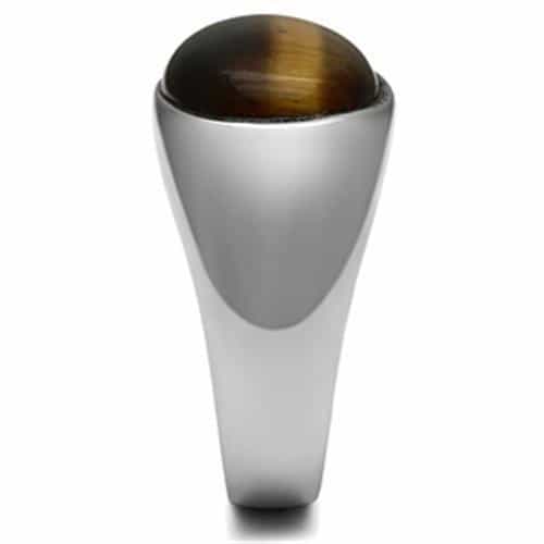 Stainless Steel Silver Tiger Eye Oval Cabochon Dome Mens Ring view 8