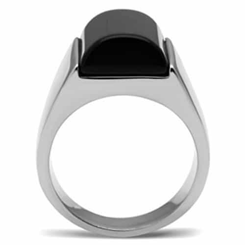 Stainless Steel Silver Black Enamel Square Flat Top Mens Ring view 6