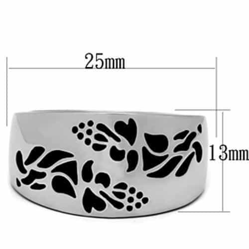 Stainless Steel Silver Black Enamel Floral Heart Cutout Wide Ring view 4