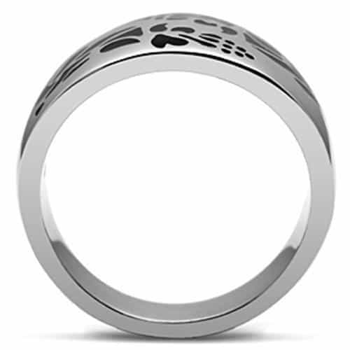 Stainless Steel Silver Black Enamel Floral Heart Cutout Wide Ring view 6