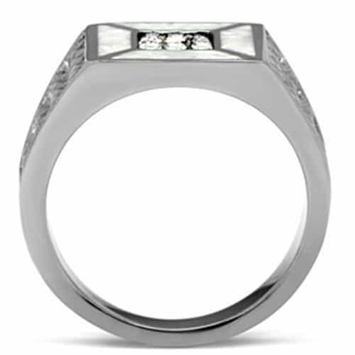 Stainless Steel Silver CZ Pave Faceted Diamond Mens Signet Ring view 6