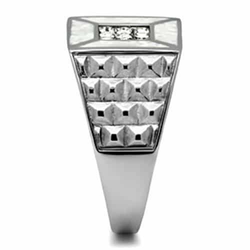 Stainless Steel Silver CZ Pave Faceted Diamond Mens Signet Ring view 8
