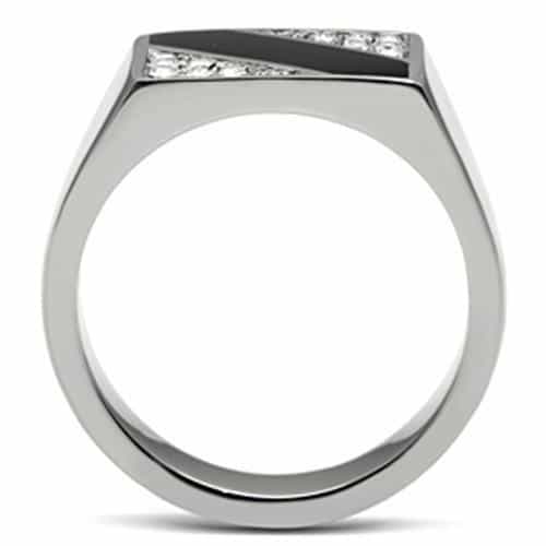 Stainless Steel Silver Black Onyx CZ Diagonal Triangle Mens Ring view 6