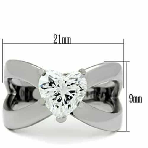 Stainless Steel Silver CZ Heart X Crossover Solitaire Ring view 4