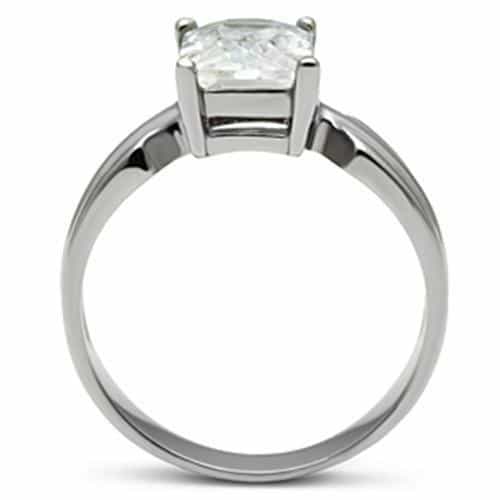 Stainless Steel Silver CZ Princess Split Shank Solitaire Ring view 6