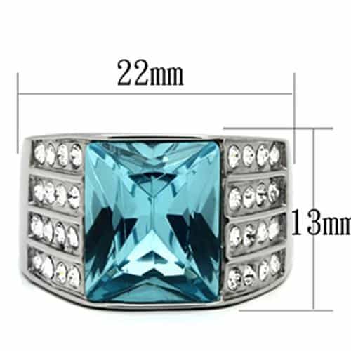 Stainless Steel Silver Aquamarine CZ Princess Channel Wide Ring view 4