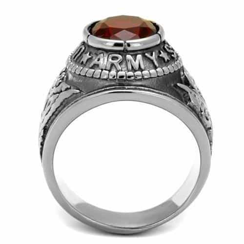 Stainless Steel US Army Red CZ Round Eagle Military Signet Ring view 6