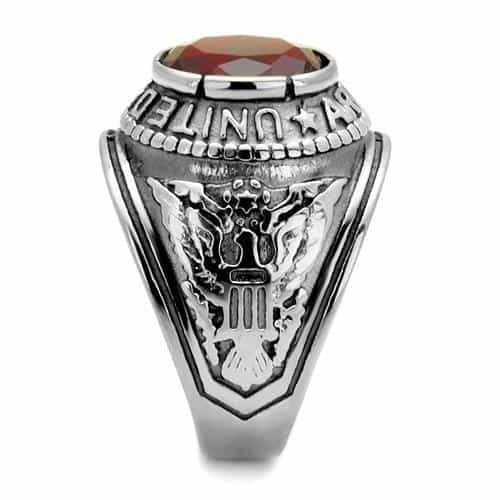 Stainless Steel US Army Red CZ Round Eagle Military Signet Ring view 12