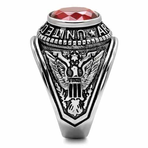 Stainless Steel US Army Red CZ Round Eagle Military Signet Ring view 16