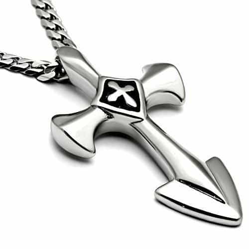 Stainless Steel Silver Sword Cross Shield Pendant Chain Pendant view 6
