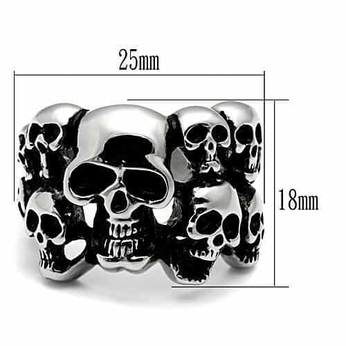 Stainless Steel Silver Triple Skull Cluster Biker Wide Band Ring view 4