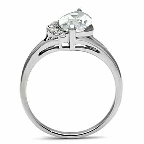 Stainless Steel Silver CZ Marquise Leaf Bypass Solitaire Ring view 6
