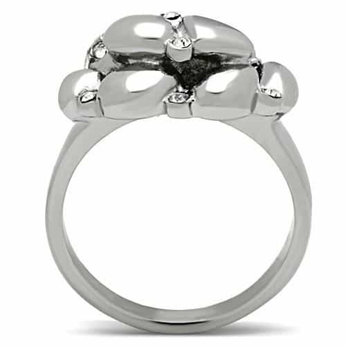 Stainless Steel CZ Pave Flower Petal Cocktail Ring view 6