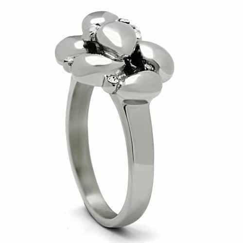 Stainless Steel CZ Pave Flower Petal Cocktail Ring view 8