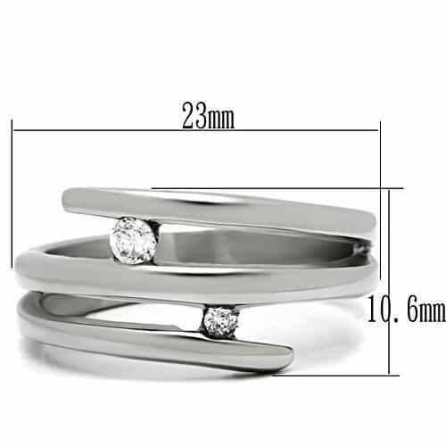 Stainless Steel Silver CZ Round Double Wrap Bypass Ring view 4