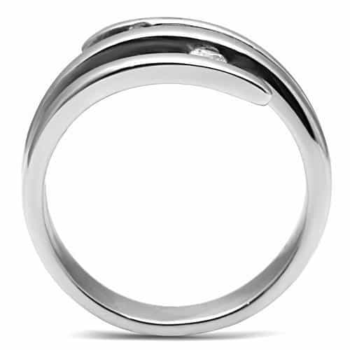 Stainless Steel Silver CZ Round Double Wrap Bypass Ring view 6