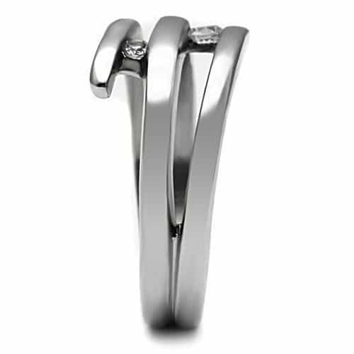 Stainless Steel Silver CZ Round Double Wrap Bypass Ring view 8
