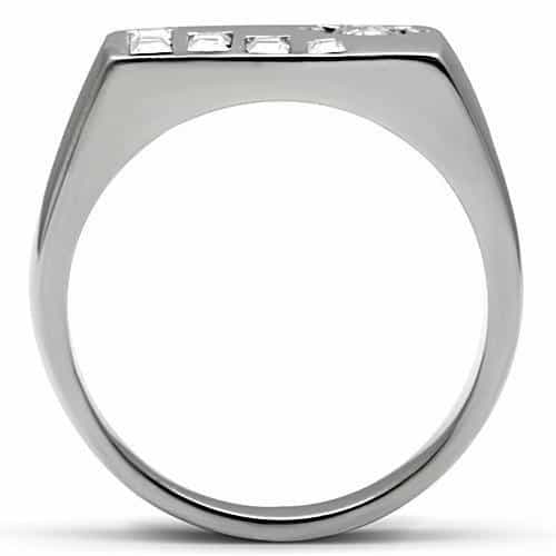 Stainless Steel Silver CZ Star Sun Rectangle Mens Signet Ring view 6
