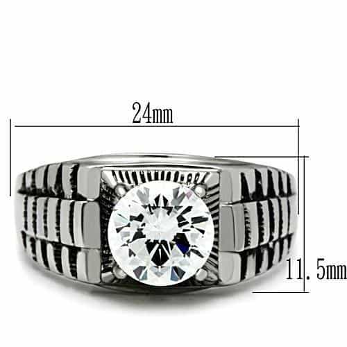 Stainless Steel Silver CZ Round Ribbed Square Mens Signet Pendant view 4